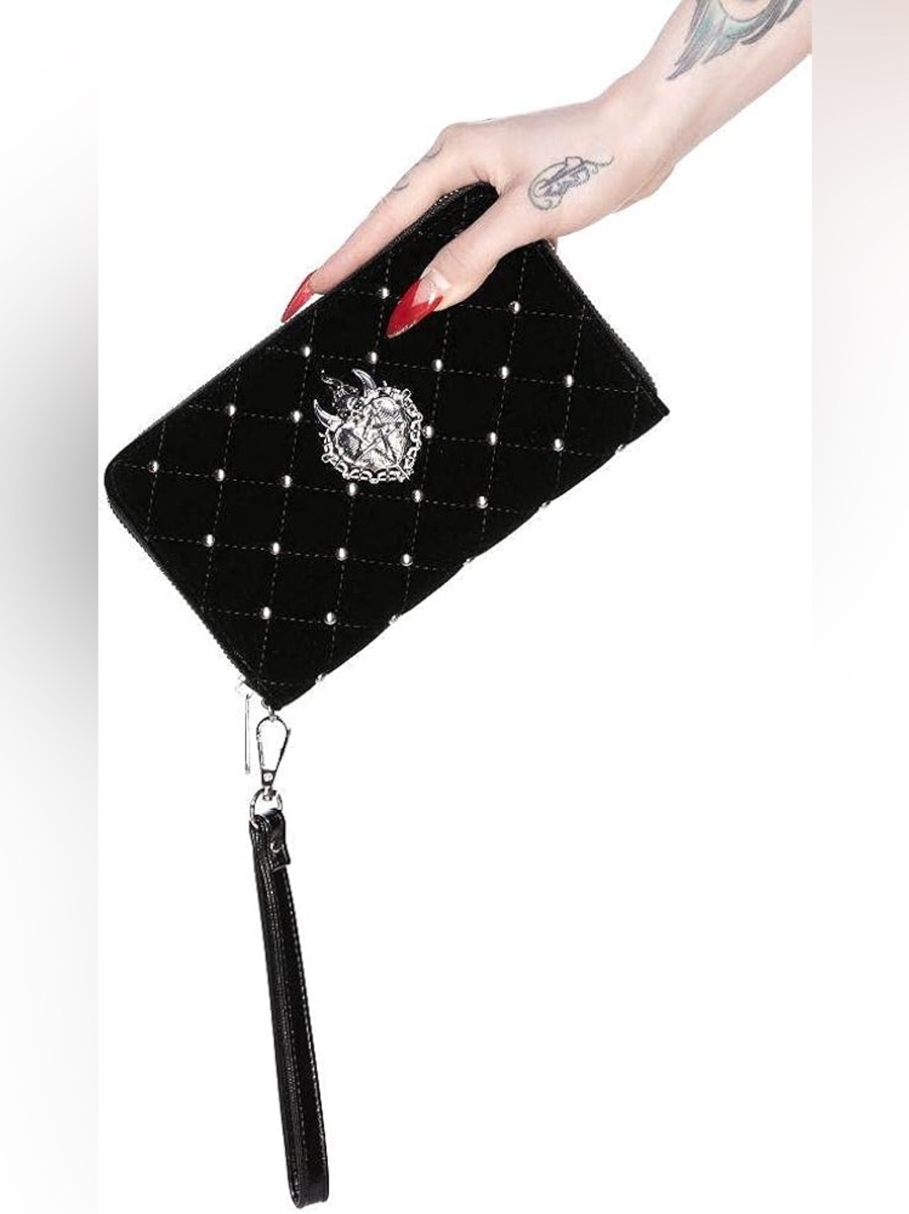 Retired Killstar Unsacred Heart Quilted Black Velvet Studded Wallet/Wristlet
